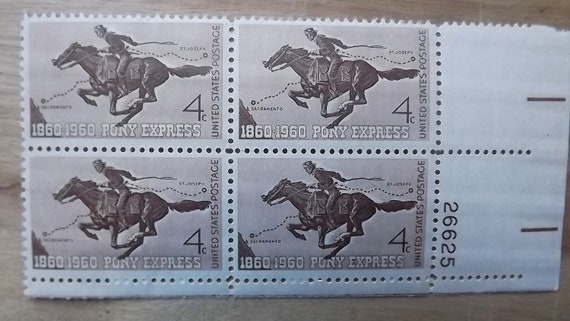 4 cent stamp plate 1960 Pony express by OneHouseVintage on Etsy