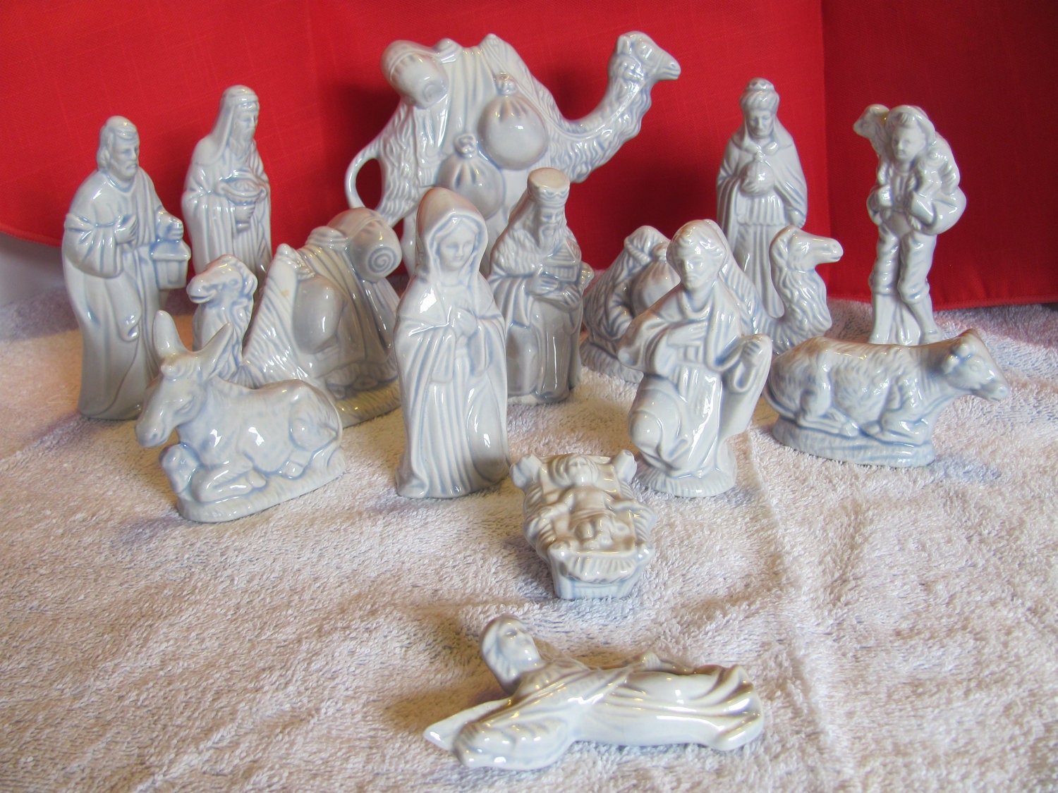 14 Piece Ceramic Nativity Set Tallest piece is by EstateTreasues