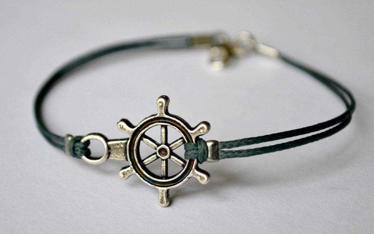 Ship wheel bracelet men's bracelet with silver plated