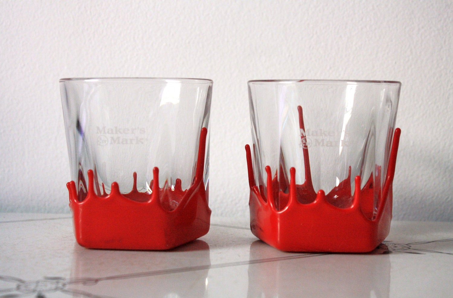 Maker's Mark Rock Glasses with Red Wax Pair