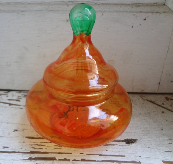 Orange transparent glass pumpkin candy jar