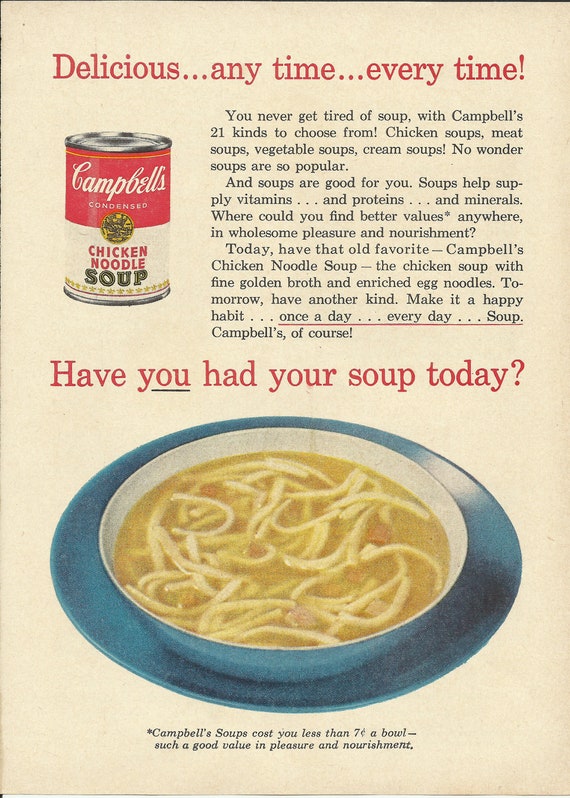 Campbell's Chicken Noodle Soup 1958 Vintage Ad by VintageAdarama