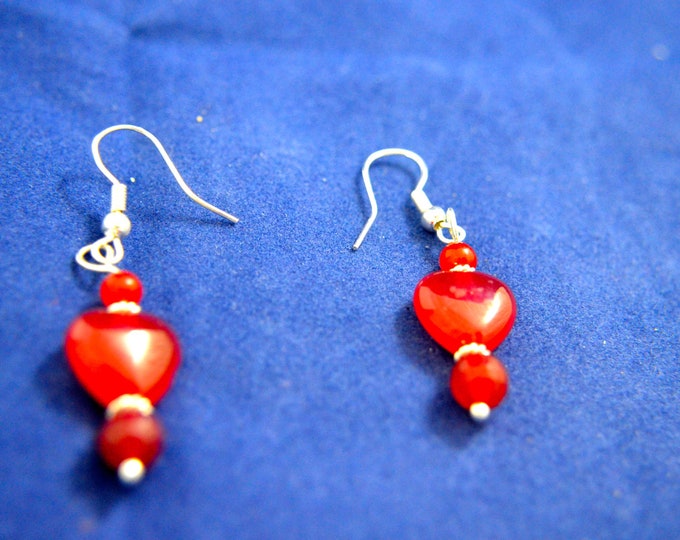 Ruby Bead Earrings Natural Gemstone Beads, Sterling Silver French Hook E160