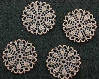six 25mm ornate antique copper filigree findings