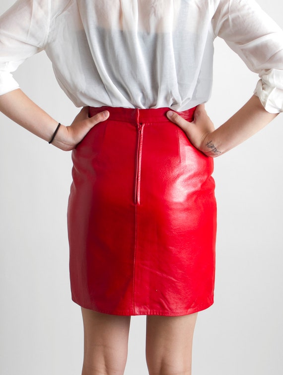 Vintage Red Leather Pencil Skirt