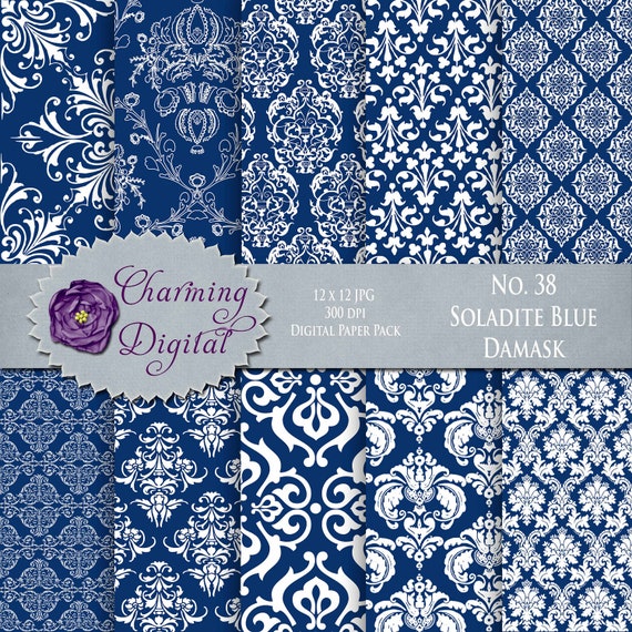 Navy Blue Damask Digital Paper Blue Scrapbooking Digital