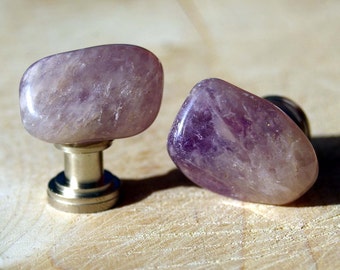 Knobs, Stone Knobs, Cabinet Knobs, Amethyst Cabinet Knobs - Set of 2, Purple knobs, stone knobs, lavender