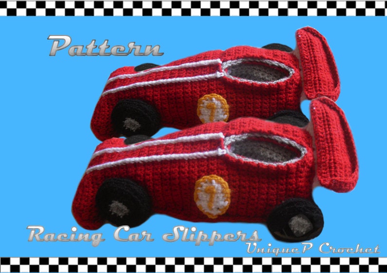 Kids slippers crochet patternRace cars PDF file