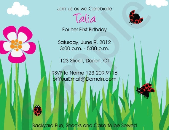 Ladybugs in the Grass Birthday Invitation - Printable File Il_570xn