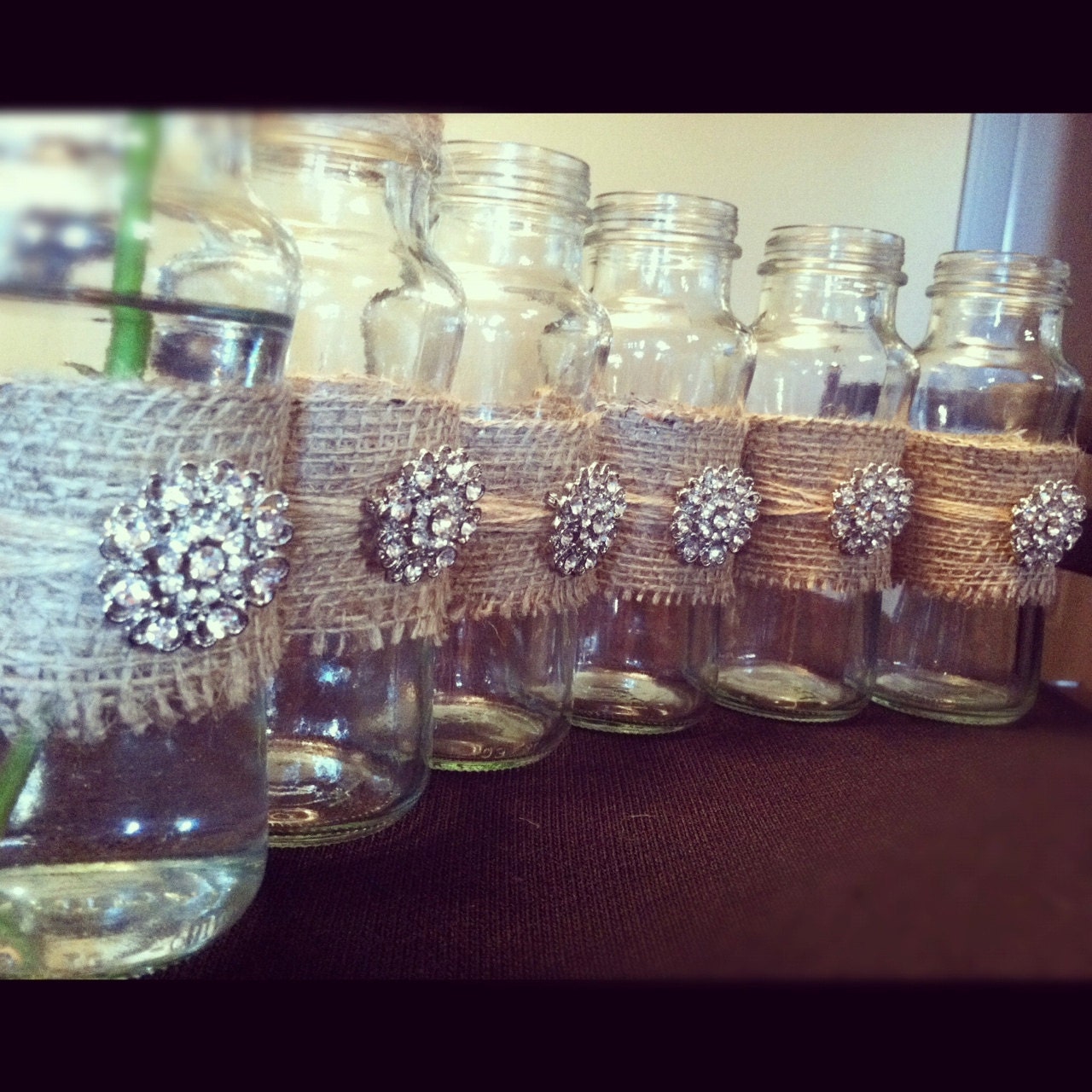 Rustic Glass Vases for Weddings w/ Burlap & Jute/Twine Ribbon