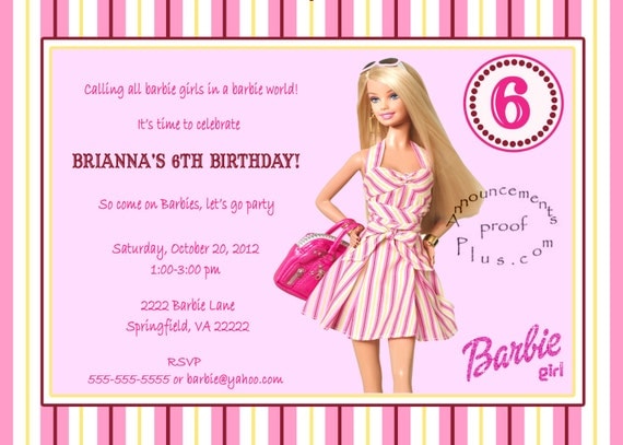 Items similar to 5x7 Barbie milestone Birthday Invitation (3 designs ...