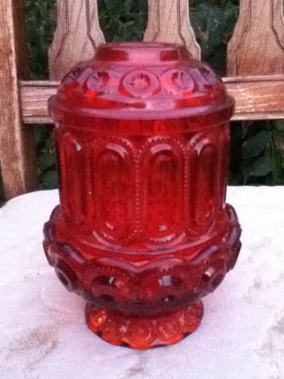 Amberina Red Candle Holder with Globe Pressed Glass Vintage
