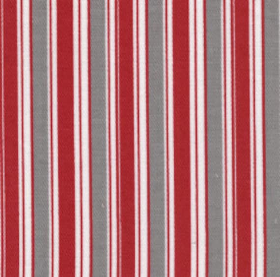 Red Gray and White Striped Twill Fabric by Fabric Finders 1