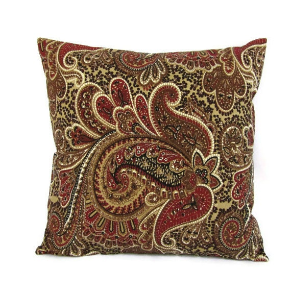Brown Paisley Pillow Cover Taupe Burgundy Throw Toss Accent