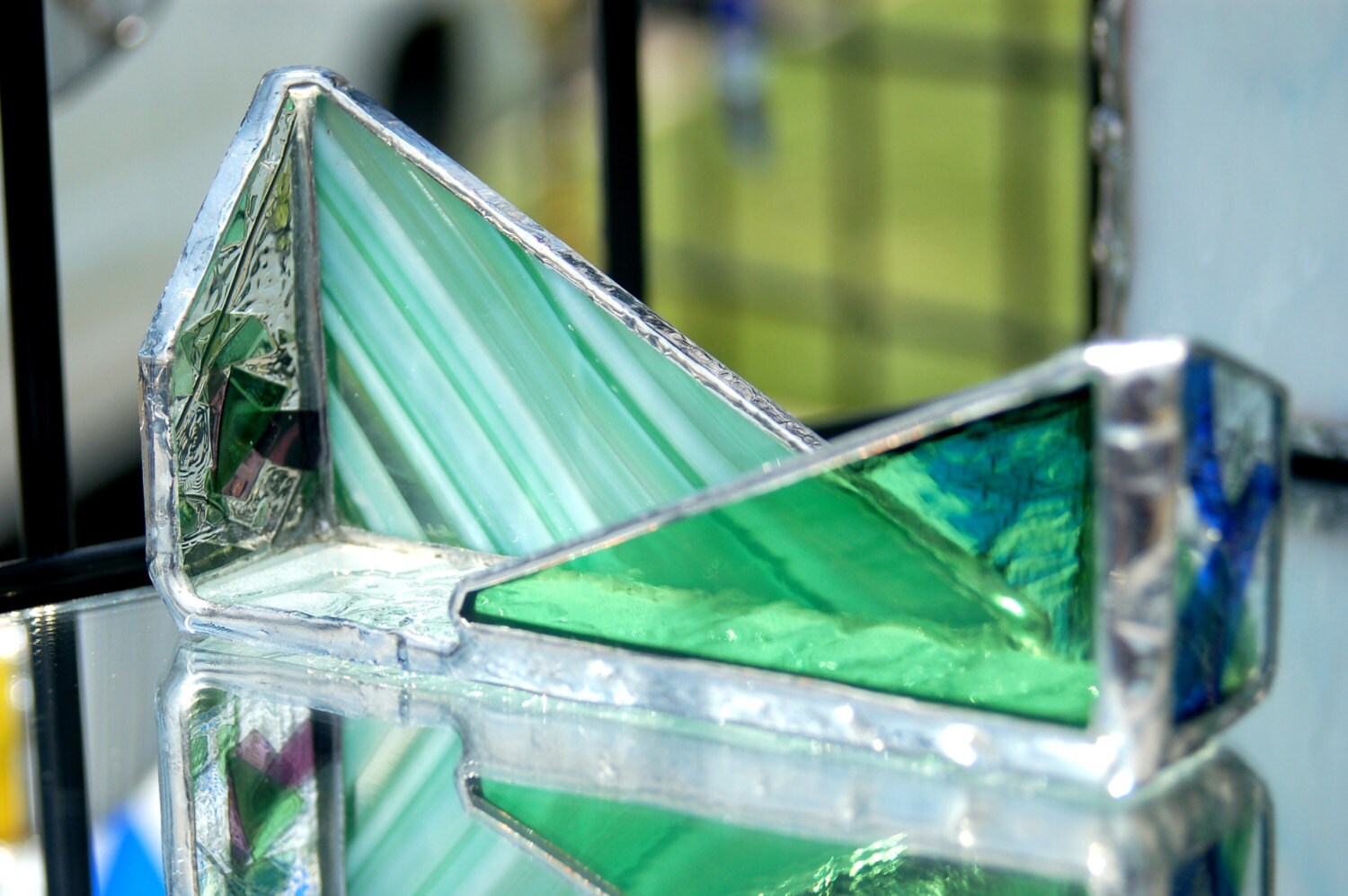 Business Card Holder Stained Glass Shades of Green Modern