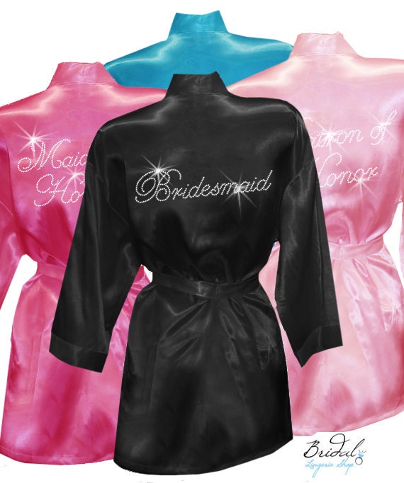Satin Bridesmaid Robe with Crystal Rhinestones for the Bride ... Satin Bridesmaid Robe with Crystal Rhinestones for the Bride ...