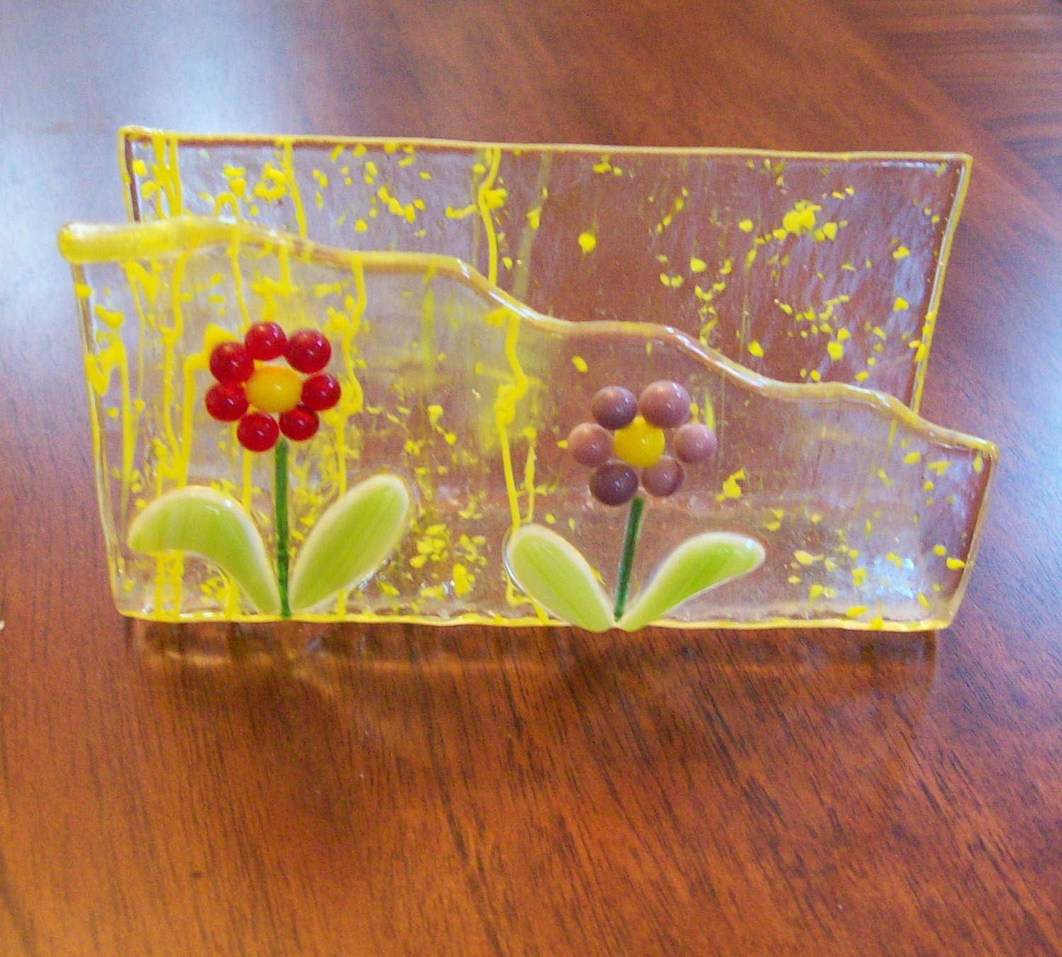 spring flower fused glass business card holder