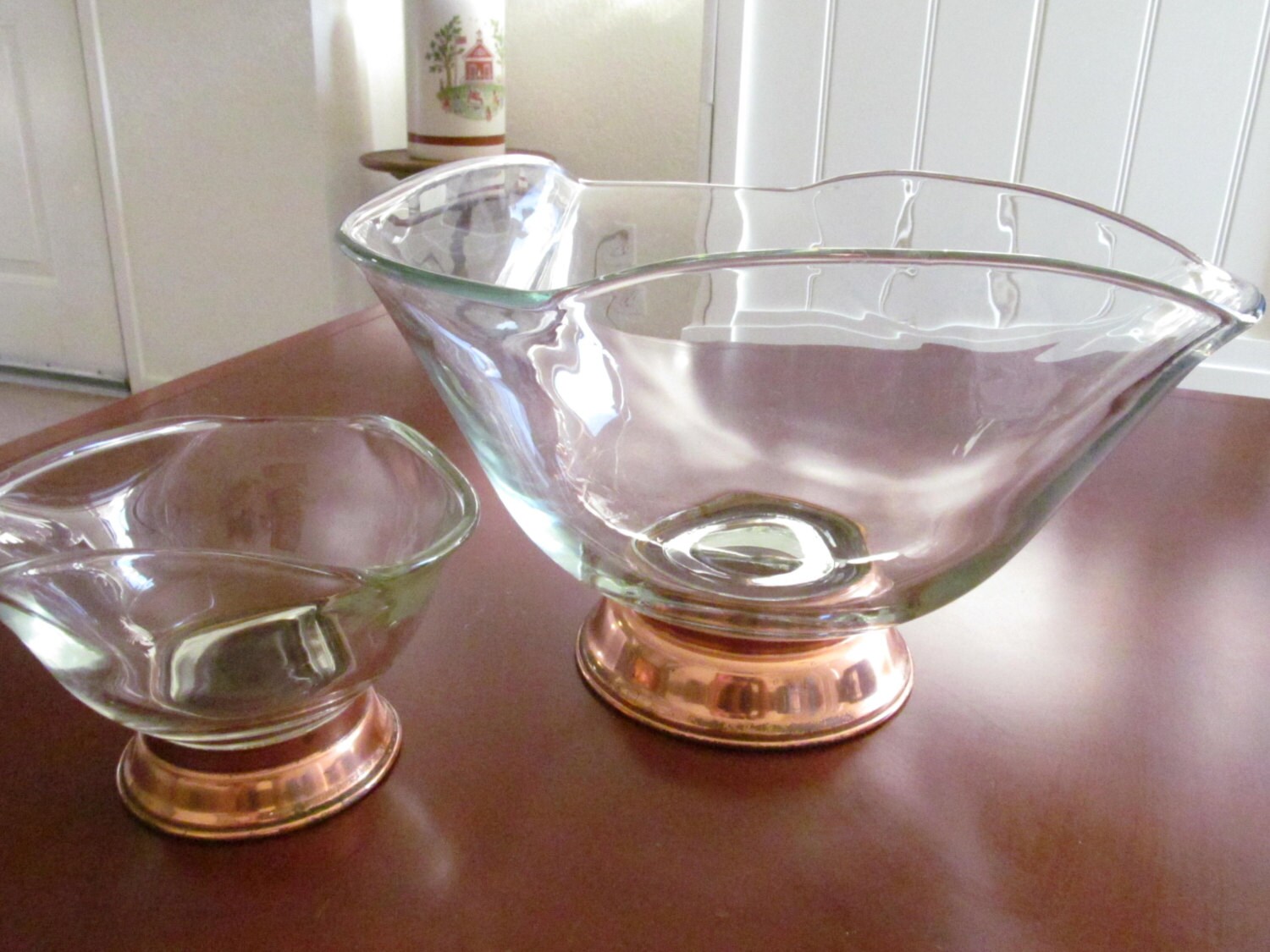 And Unique Vintage Glass and Copper Based Chip and Dip Set 60