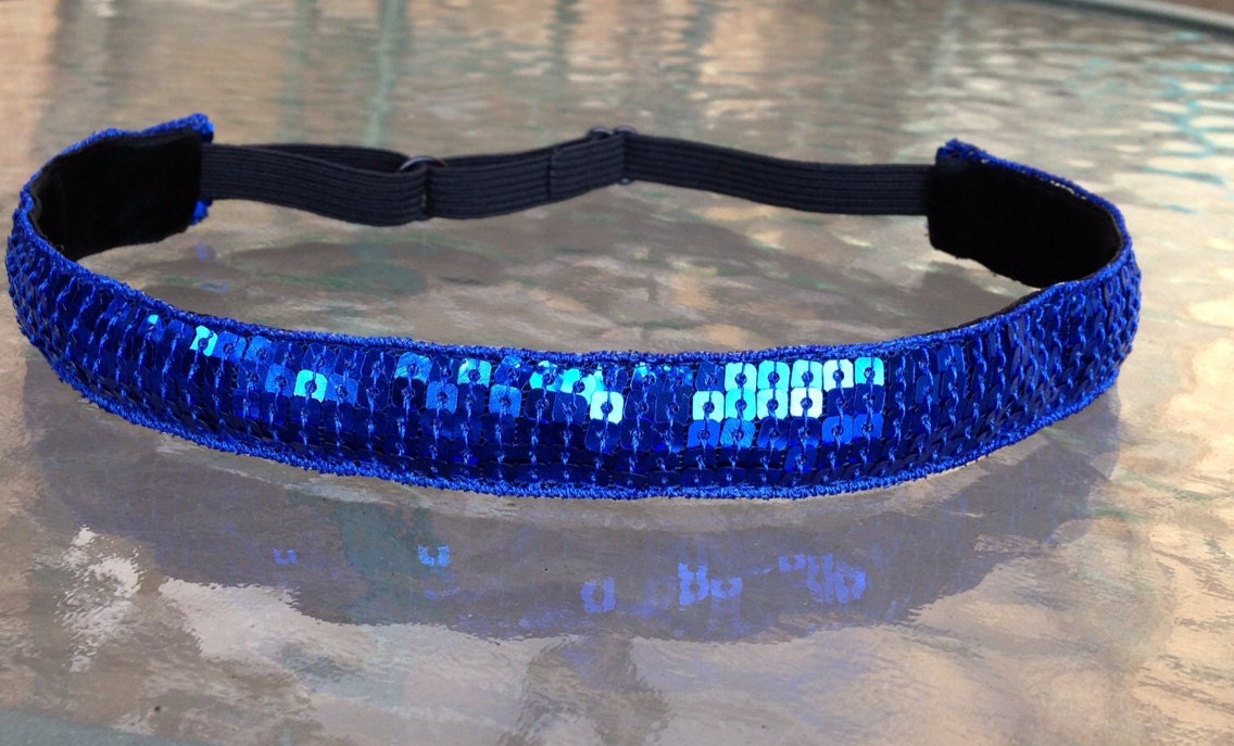 Royal Blue sequin headband non slip headband adjustable size