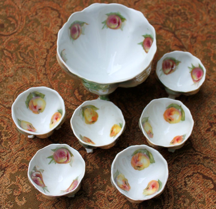 Bavarian Antique Compote Serving Bowls. One Larger Bowl and Six Small