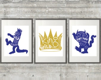 Playroom Art , Nursery Art - Where The Wild Things Are Print - Set of 3 11x14 Prints