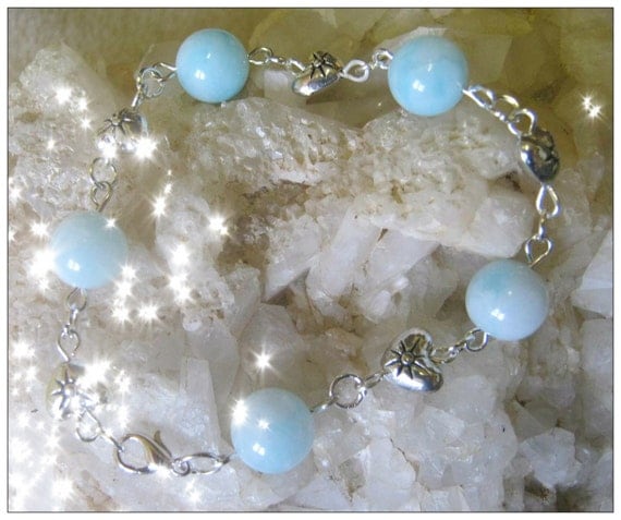 Handmade Silver Bracelet with Amazonite & Hearts by IreneDesign2011
