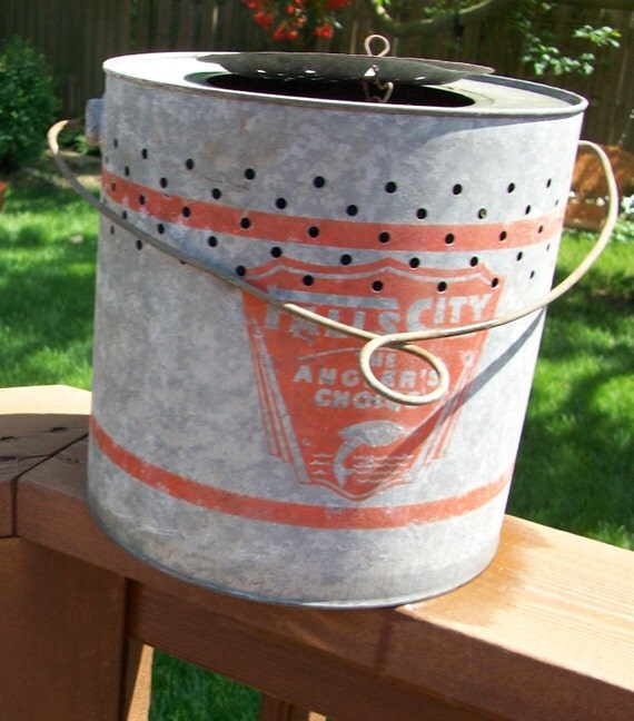 Vintage Galvanized Minnow Bucket Falls City