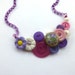 Floral Vintage Button Statement Necklace in Pastel Pink, Purple, and White