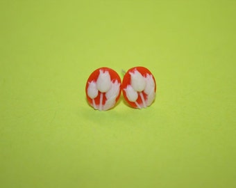 Tiny Red Tulips Cameo Earrings