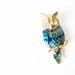 Reserved - Vintage Owl Brooch - Blue and Green Enamel