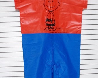 SALE Vintage Peanuts Charlie Brown Halloween 1970s Vinyl Costume Bland Charnas Brooklyn NY Childs Size 3-5