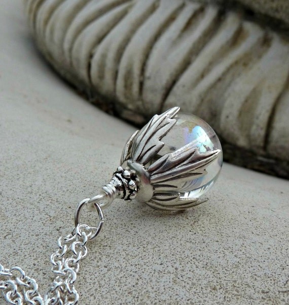 Crystal Ball Silver Pendant Necklace Woodland Gift for Her