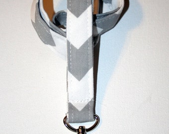 Lanyard / ID Holder with lobster claw clasp Gray Chevron Zig Zag