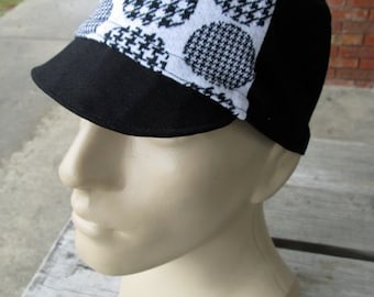 Cycling Cap - Black and White Houndtooth Polkadot (Medium)
