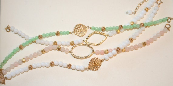 SALE! White or Green Jade Bracelet with Gold Beads and Gold Filigree ...