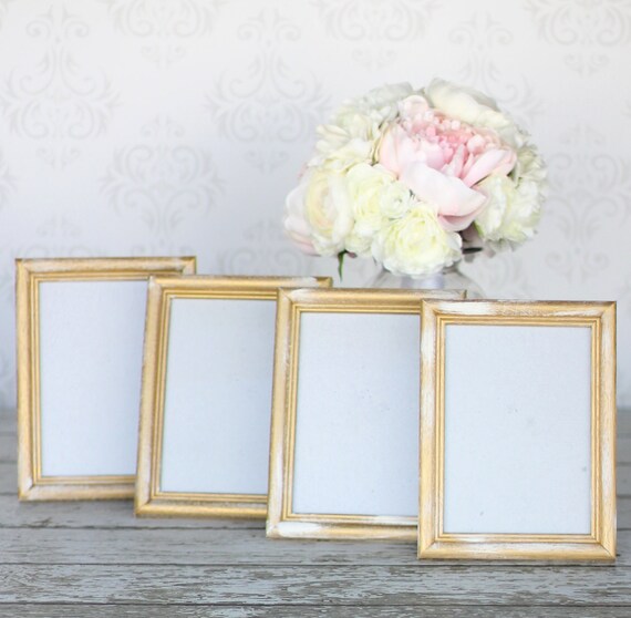 Rustic Gold Wedding Frames 5x7 Shabby Decor SET of 4 by braggingbags