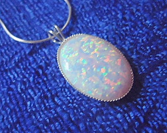 White opal pendant necklace sterling silver october birthstone