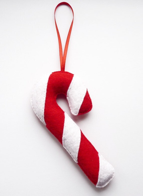 Felt Candy Cane Christmas Decoration Red and White Striped