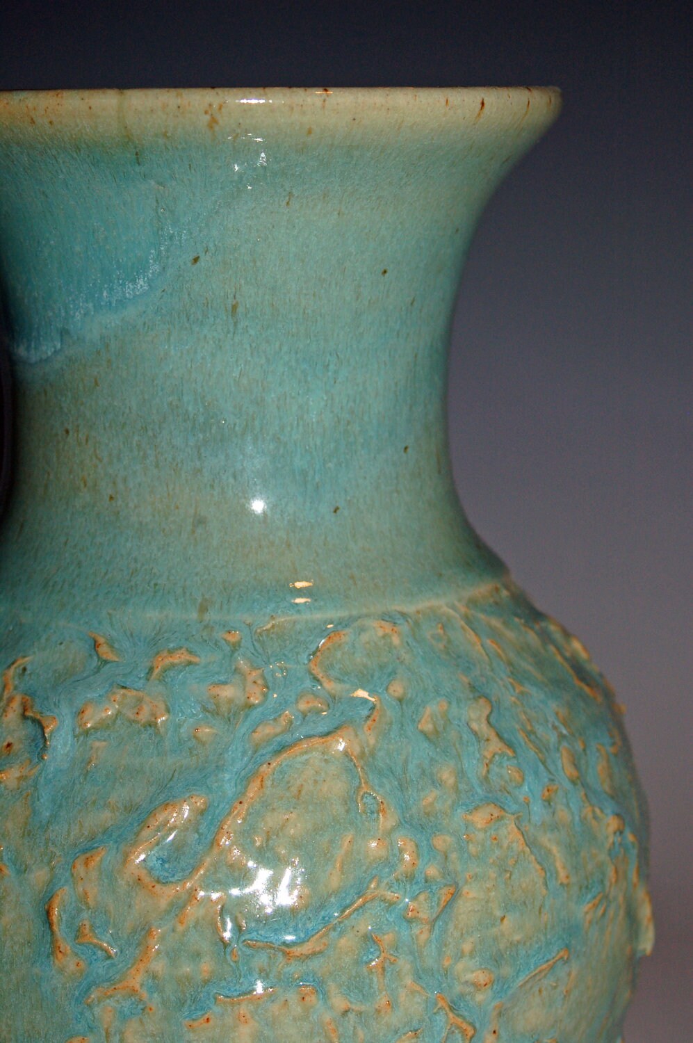 Celadon Green Pottery Vase with Textured Sides Ceramics and