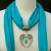 Jewelry Scarves - Turquoise Jersey Scarf with Angel Wings and Turquoise Pendant