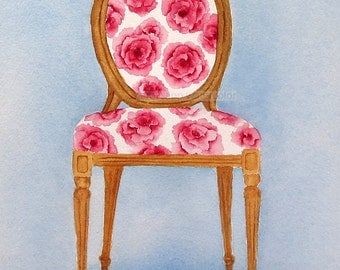 watercolor french chair giclee print 8 x 10