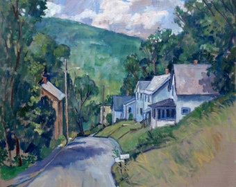Toward Vermont, Summer Sketch. Large Realist Oil on Canvas, 20x20 Plein Air Impressionist Landscape Painting, Signed Original Fine Art