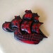SALE Sailing Ship Brooch - Nautical - Boat - Red Brooch - Pirate Ship - Celluloid - Unusual - Vintage
