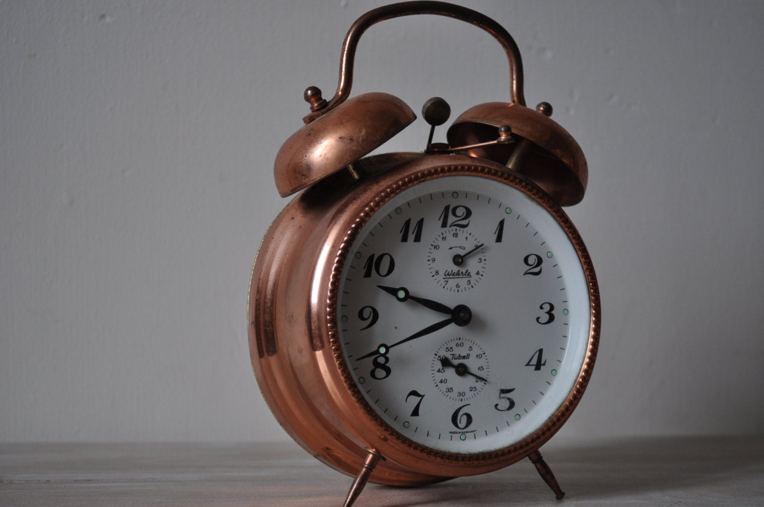 Vintage Copper Alarm Clock German Make Wehrle Full Working