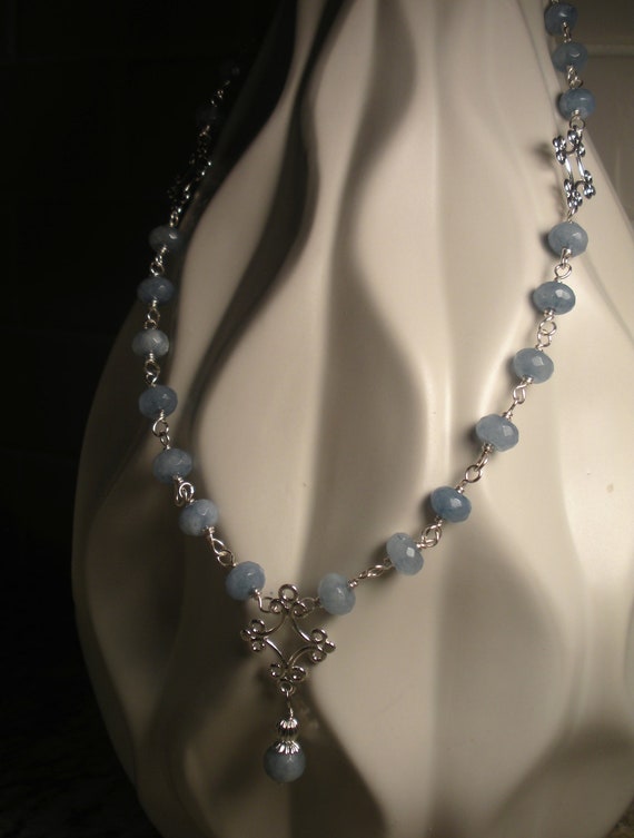 Brazilian Aquamarine Gemstone Silver Wire Wrapped Necklace