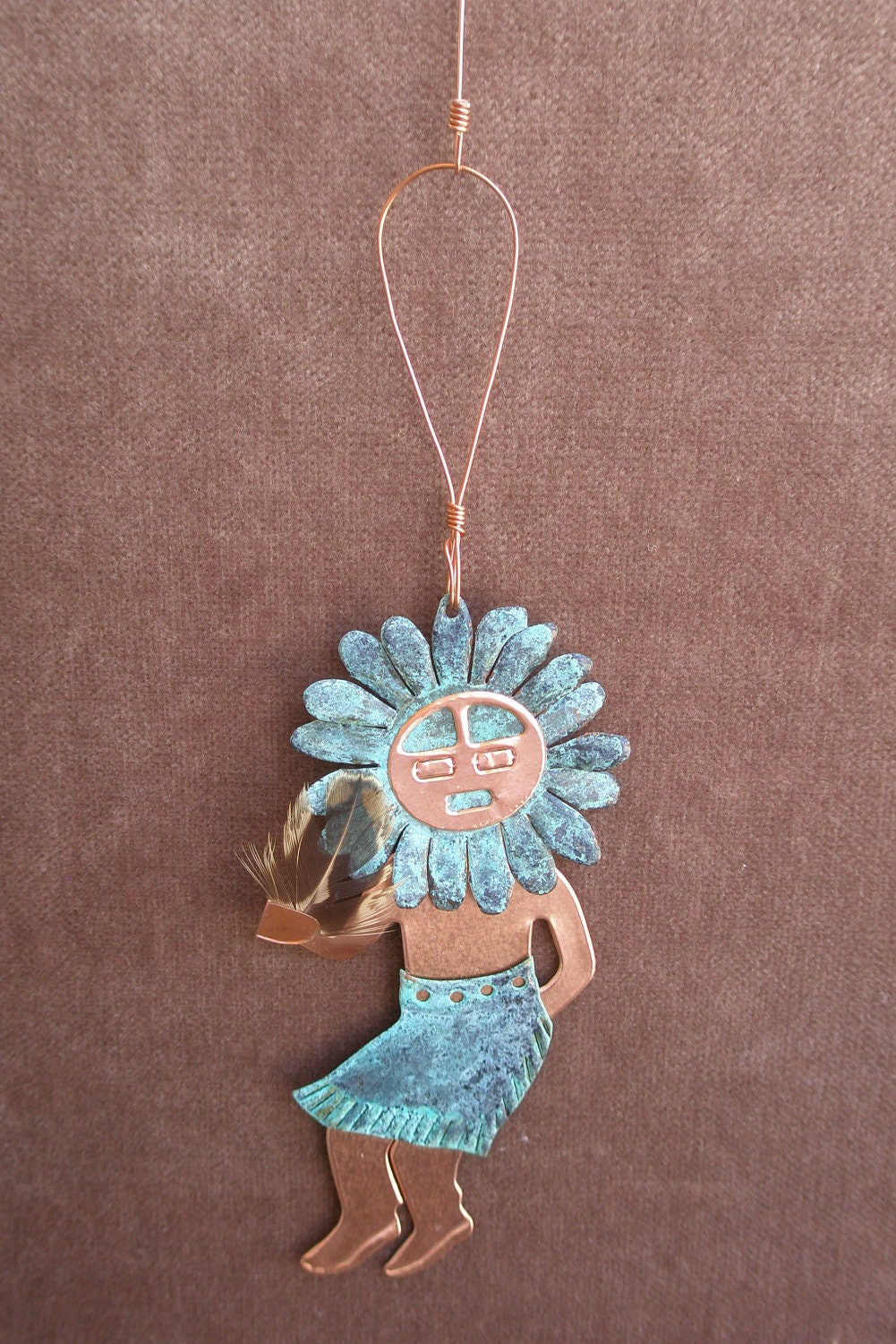 Kachina SUN FACE Copper Verdigris Ornament - Handcrafted in The Copper State (Arizona USA)