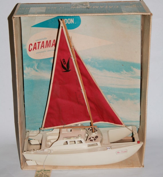 vintage eldon catamaran model toy sailboat miss waikiki 1963