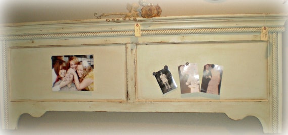 Shabby Chic Footboard Photo holder with Magnetic Panels for Pics VERY UNIQUE