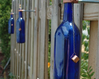 5 Wine Bottle Tiki Torches color choice of Red, Cobalt Blue, Frosted ...