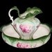 Ironstone Pitcher and Wash Basin Set - Victorian - Unusual Large Oval Bowl - Green and Pink Floral on White - Near Mint Condition